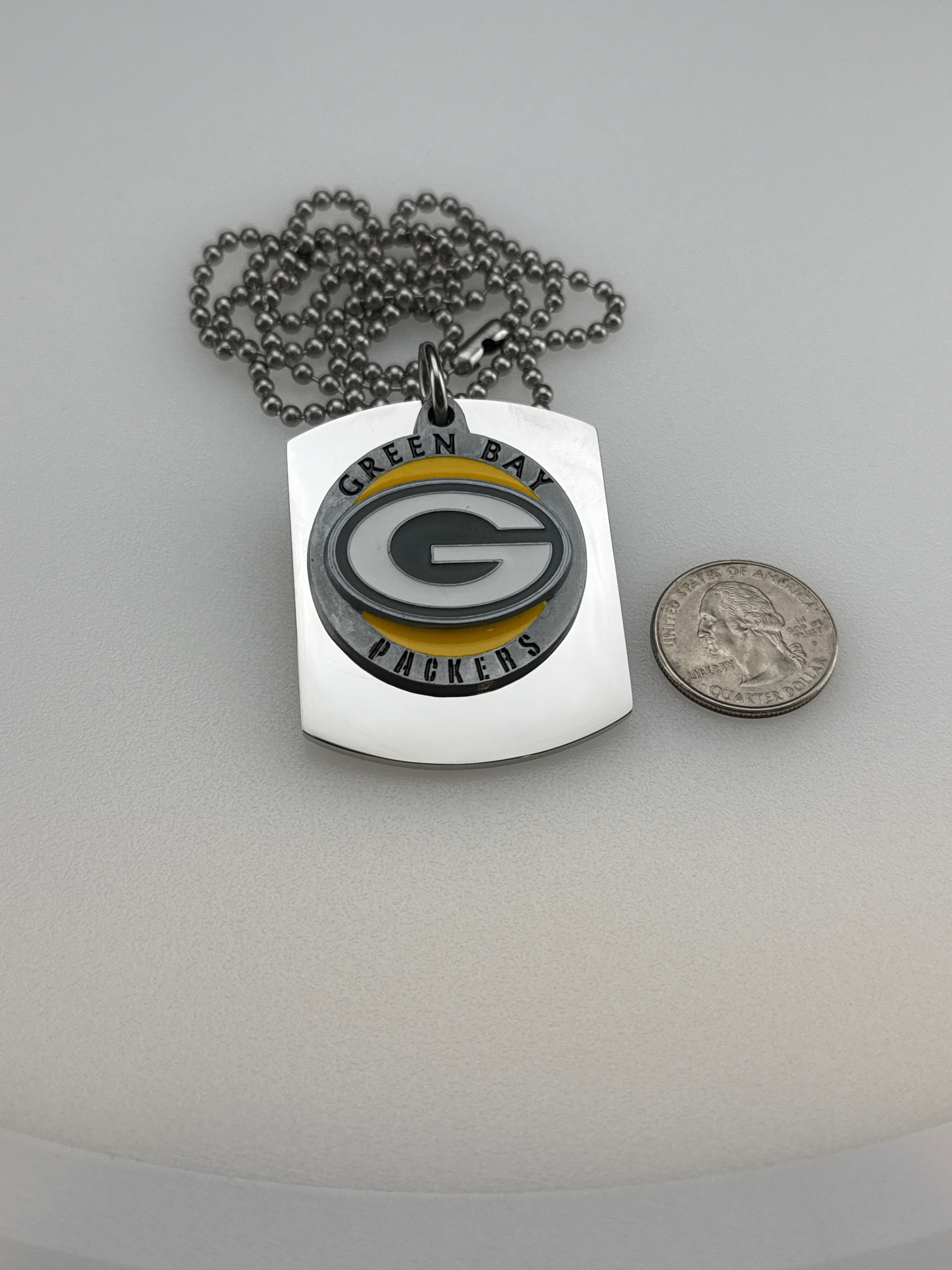 NFL GREEN BAY PACKERS  X LARGE PENDANT ON THICK STAINLESS STEEL DOG TAG