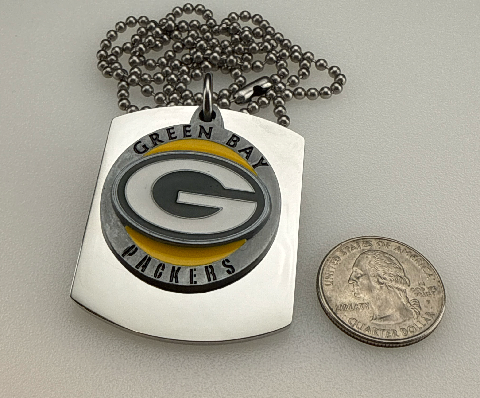 NFL GREEN BAY PACKERS  X LARGE PENDANT ON THICK STAINLESS STEEL DOG TAG