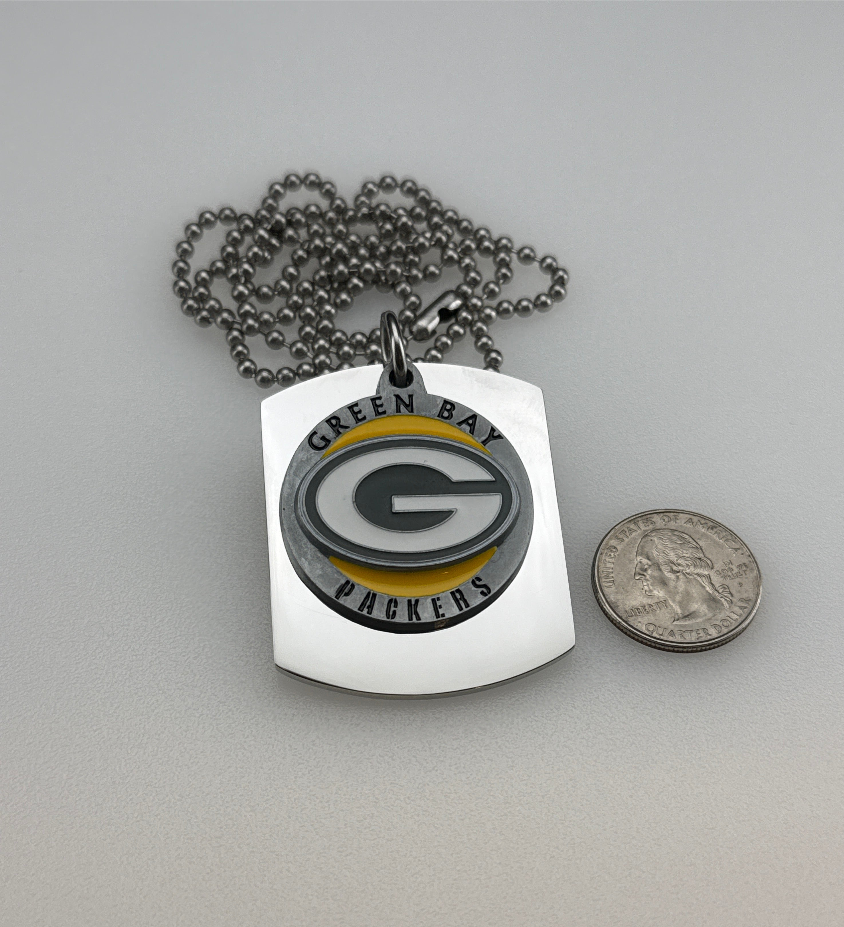 NFL GREEN BAY PACKERS  X LARGE PENDANT ON THICK STAINLESS STEEL DOG TAG