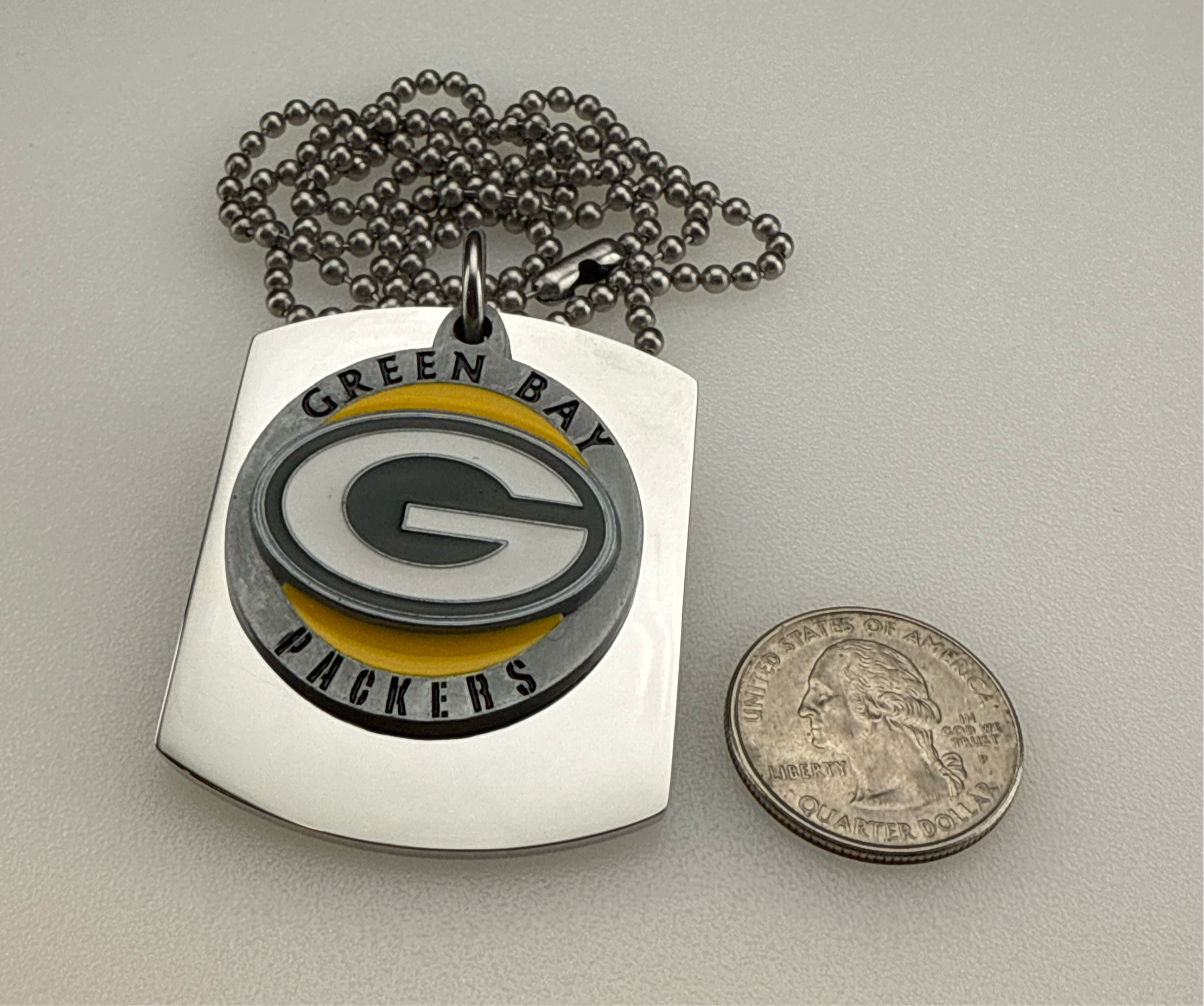 NFL GREEN BAY PACKERS  X LARGE PENDANT ON THICK STAINLESS STEEL DOG TAG