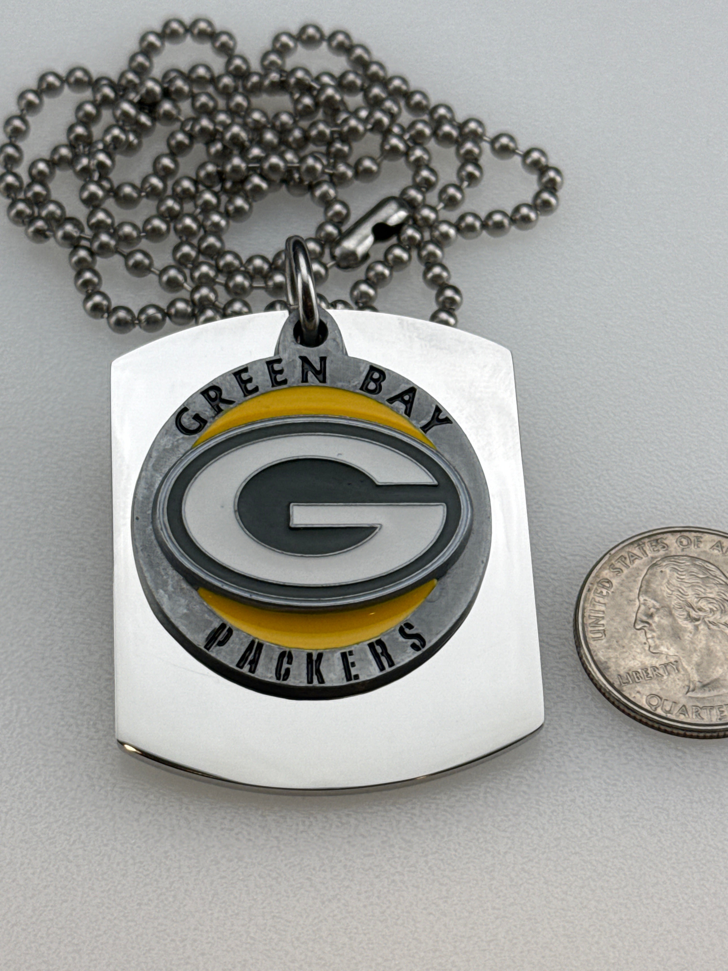 NFL GREEN BAY PACKERS  X LARGE PENDANT ON THICK STAINLESS STEEL DOG TAG
