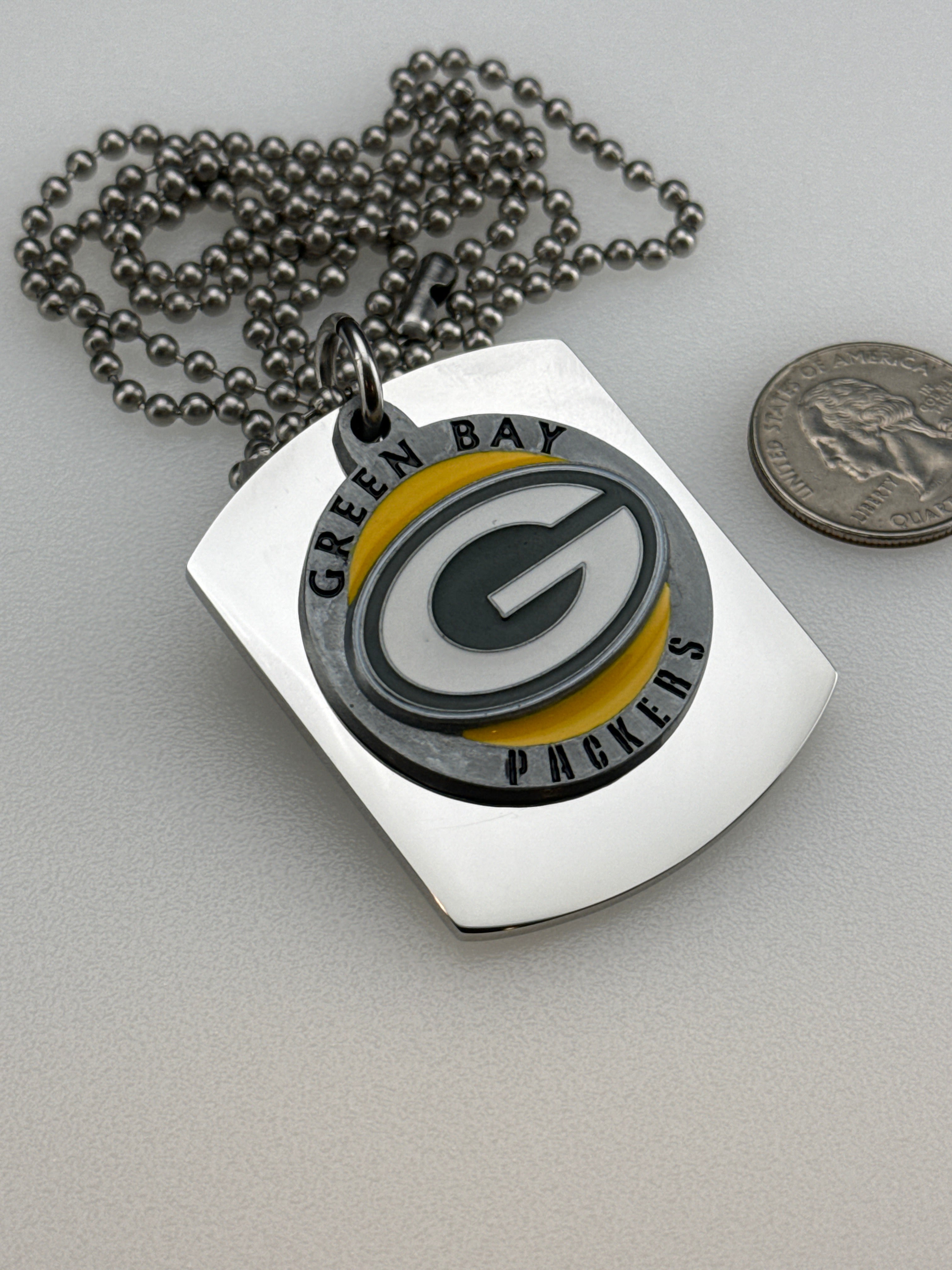 NFL GREEN BAY PACKERS  X LARGE PENDANT ON THICK STAINLESS STEEL DOG TAG