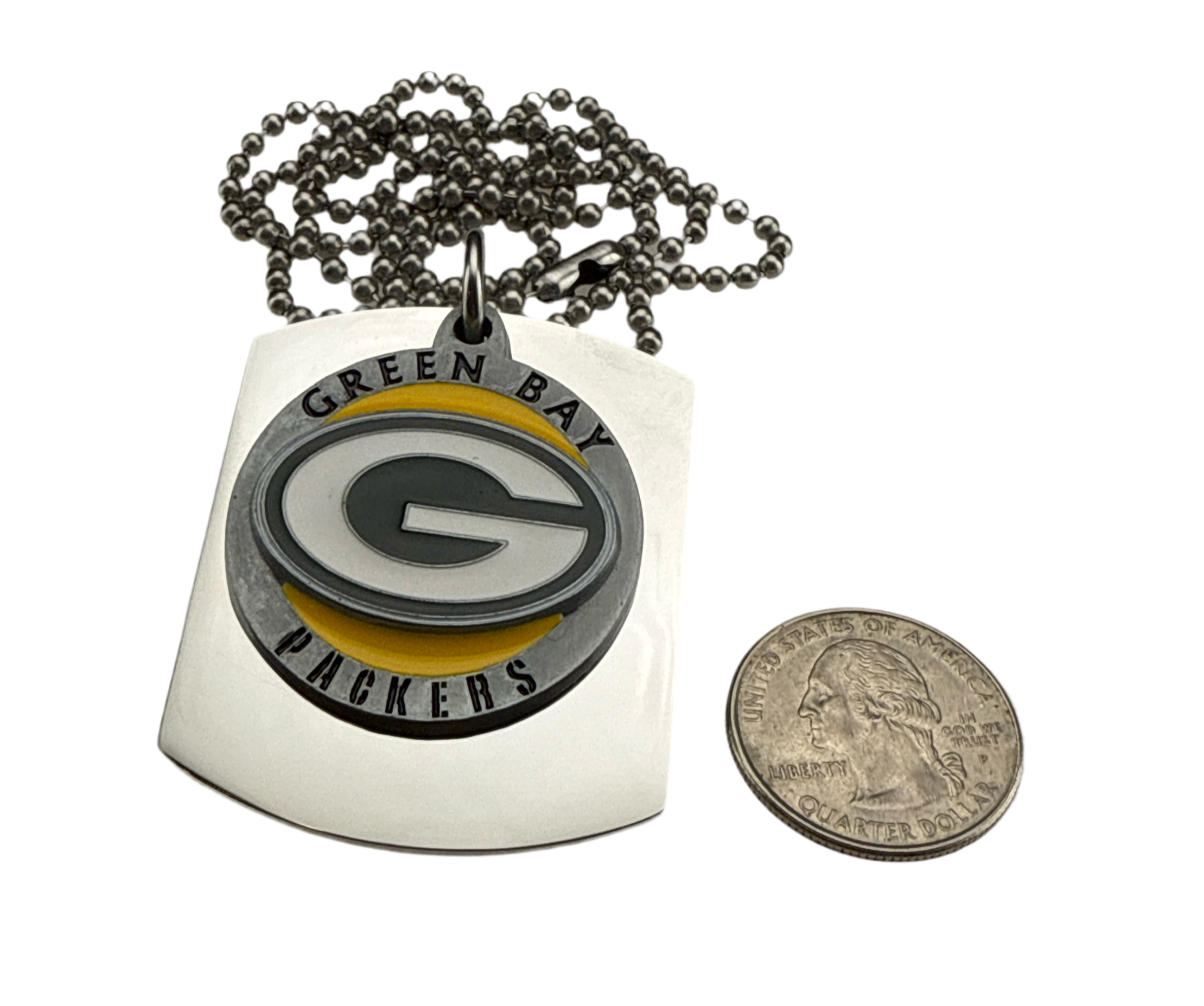 NFL GREEN BAY PACKERS  X LARGE PENDANT ON THICK STAINLESS STEEL DOG TAG