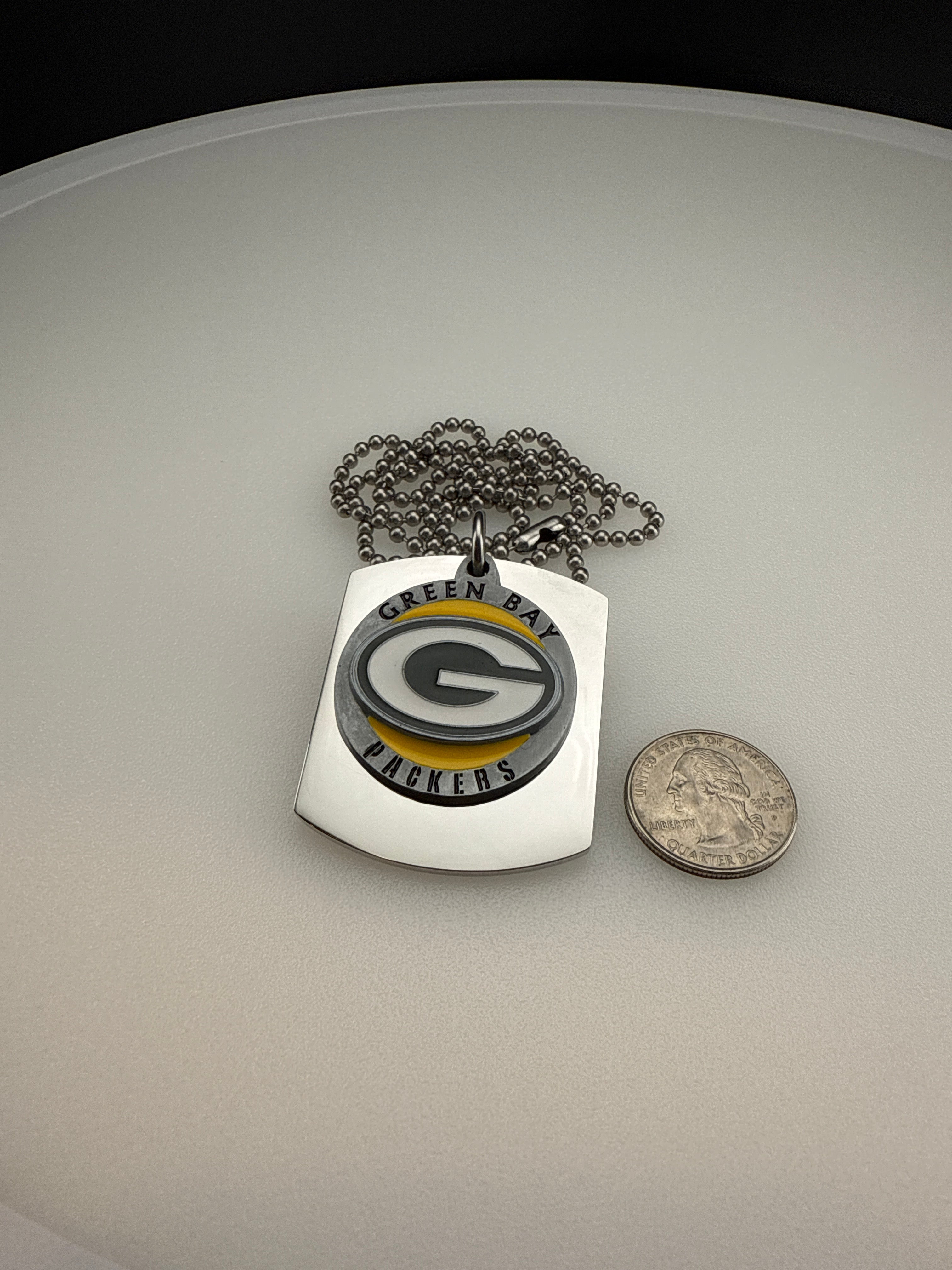 NFL GREEN BAY PACKERS  X LARGE PENDANT ON THICK STAINLESS STEEL DOG TAG