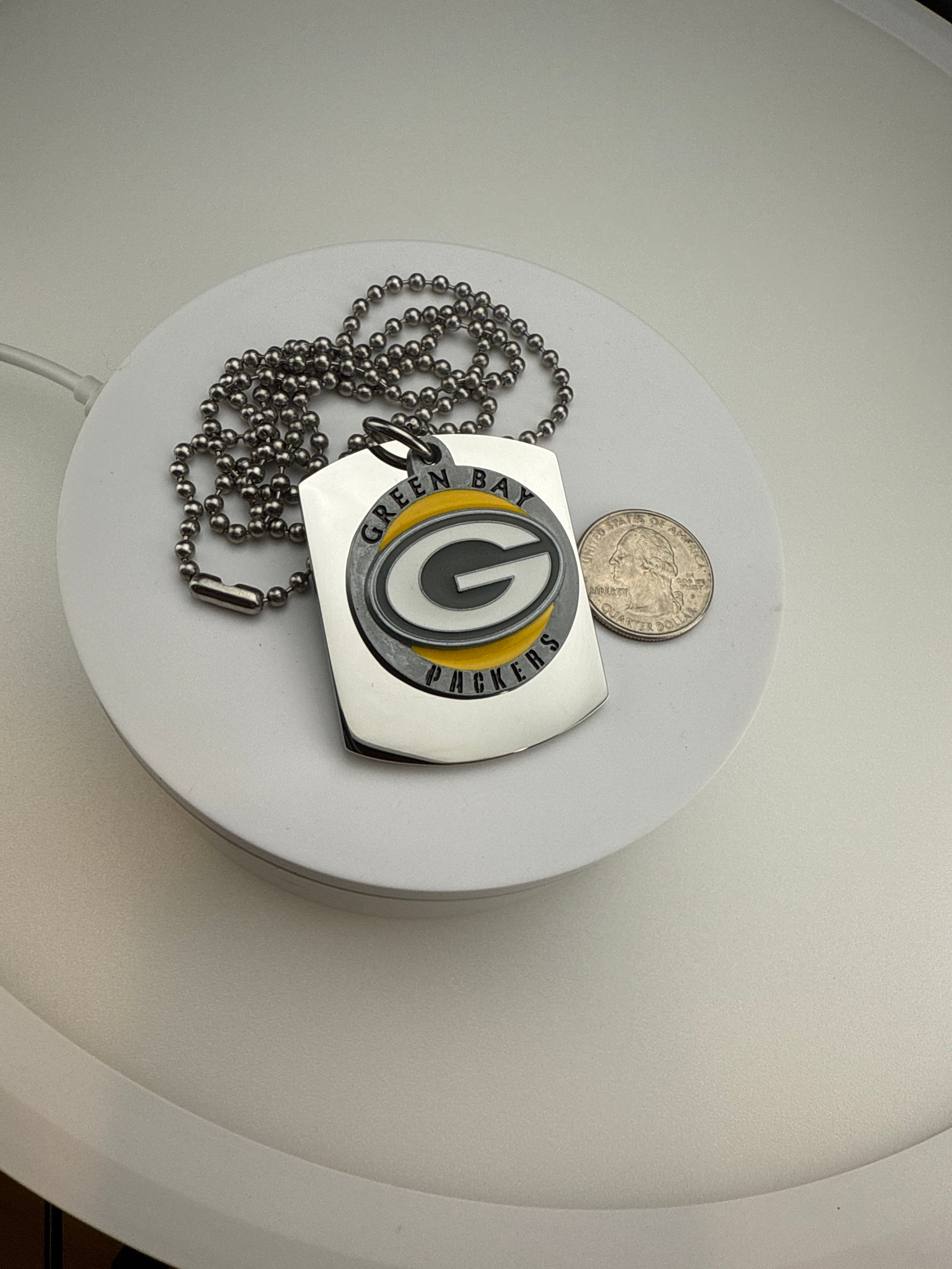NFL GREEN BAY PACKERS  X LARGE PENDANT ON THICK STAINLESS STEEL DOG TAG