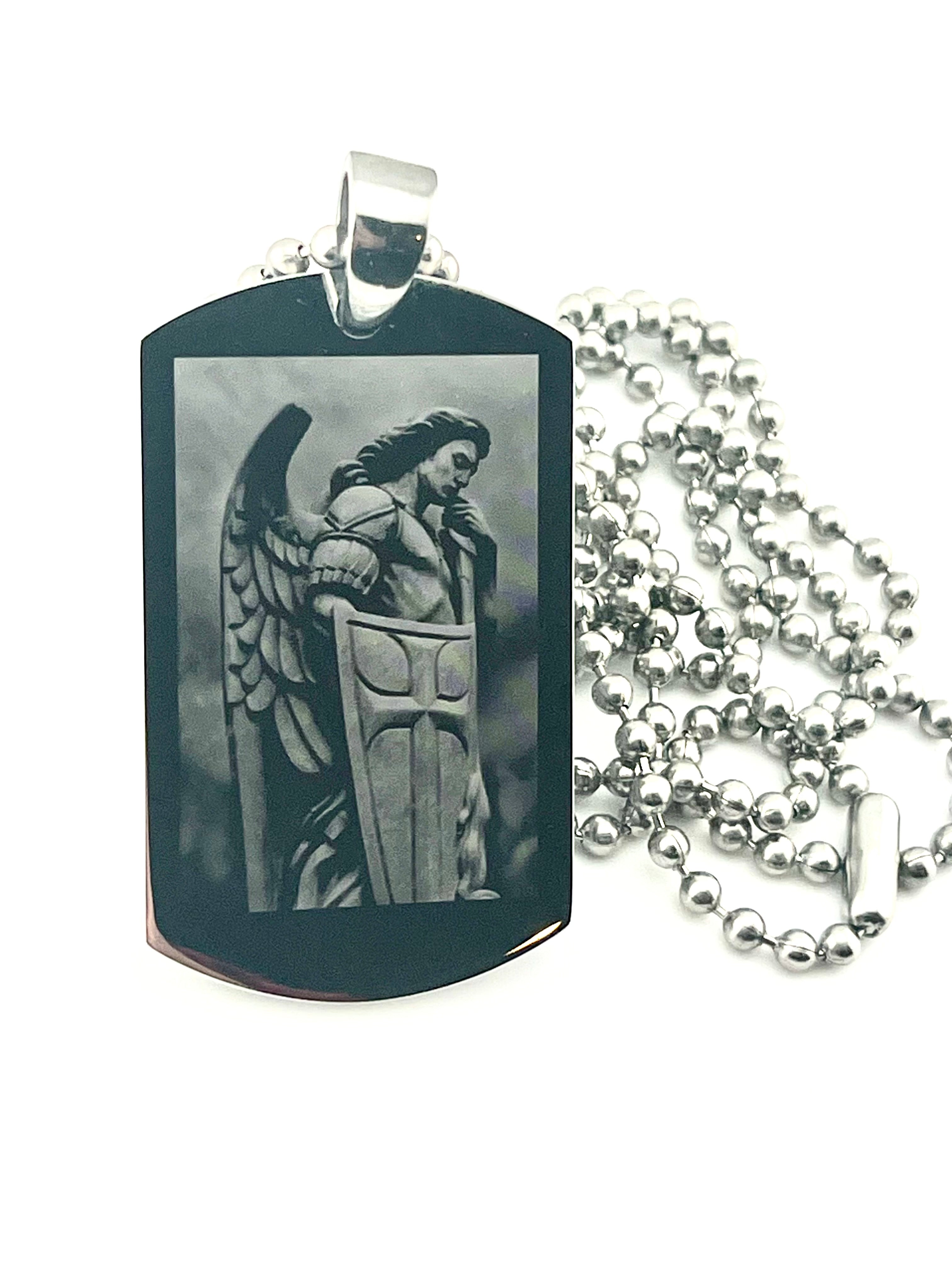 ST. MICHAEL NECKLACE PENDANT IMAGE PRAYER SOLID THICK STAINLESS STEEL SHINE