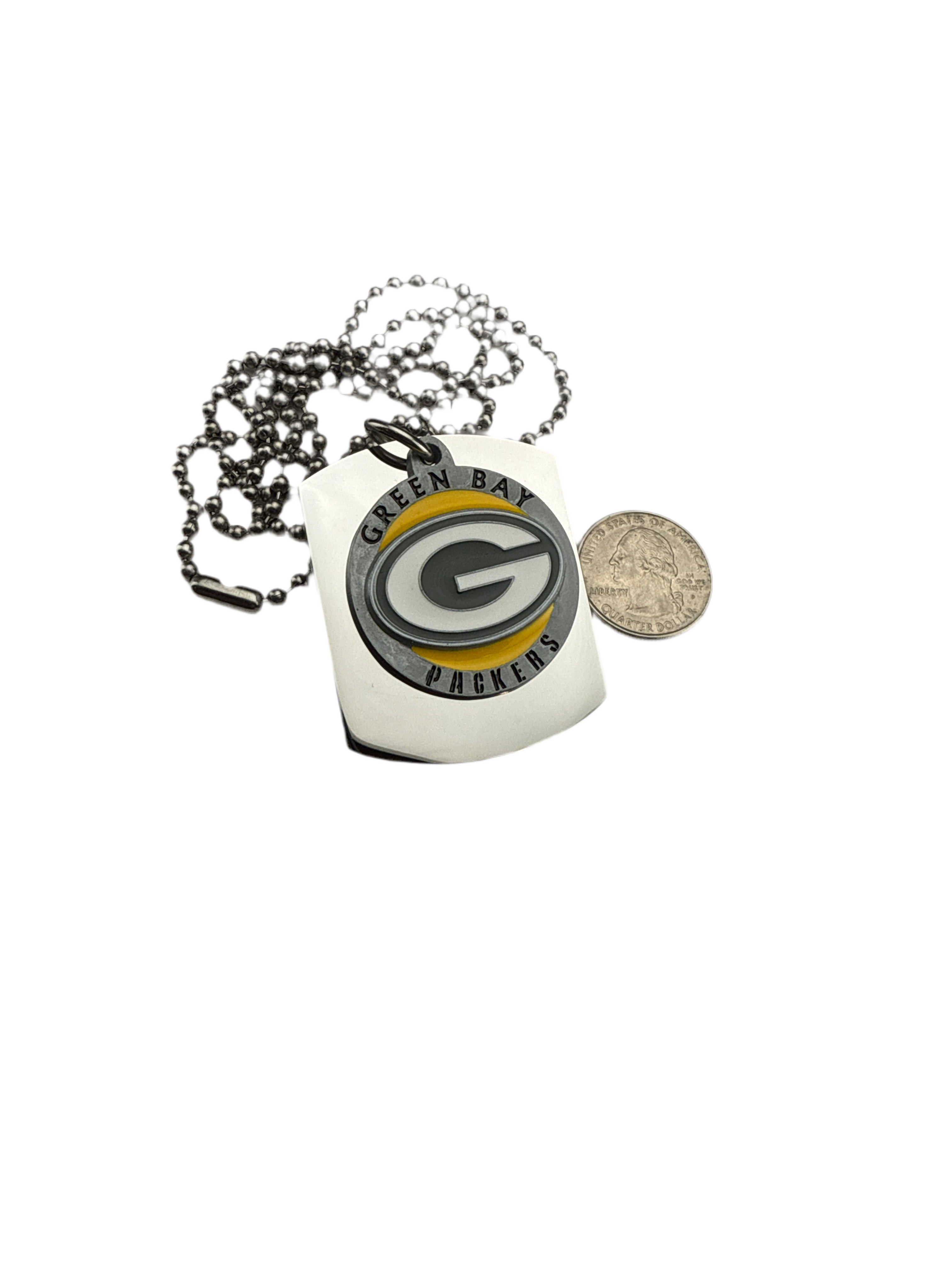 NFL GREEN BAY PACKERS  X LARGE PENDANT ON THICK STAINLESS STEEL DOG TAG