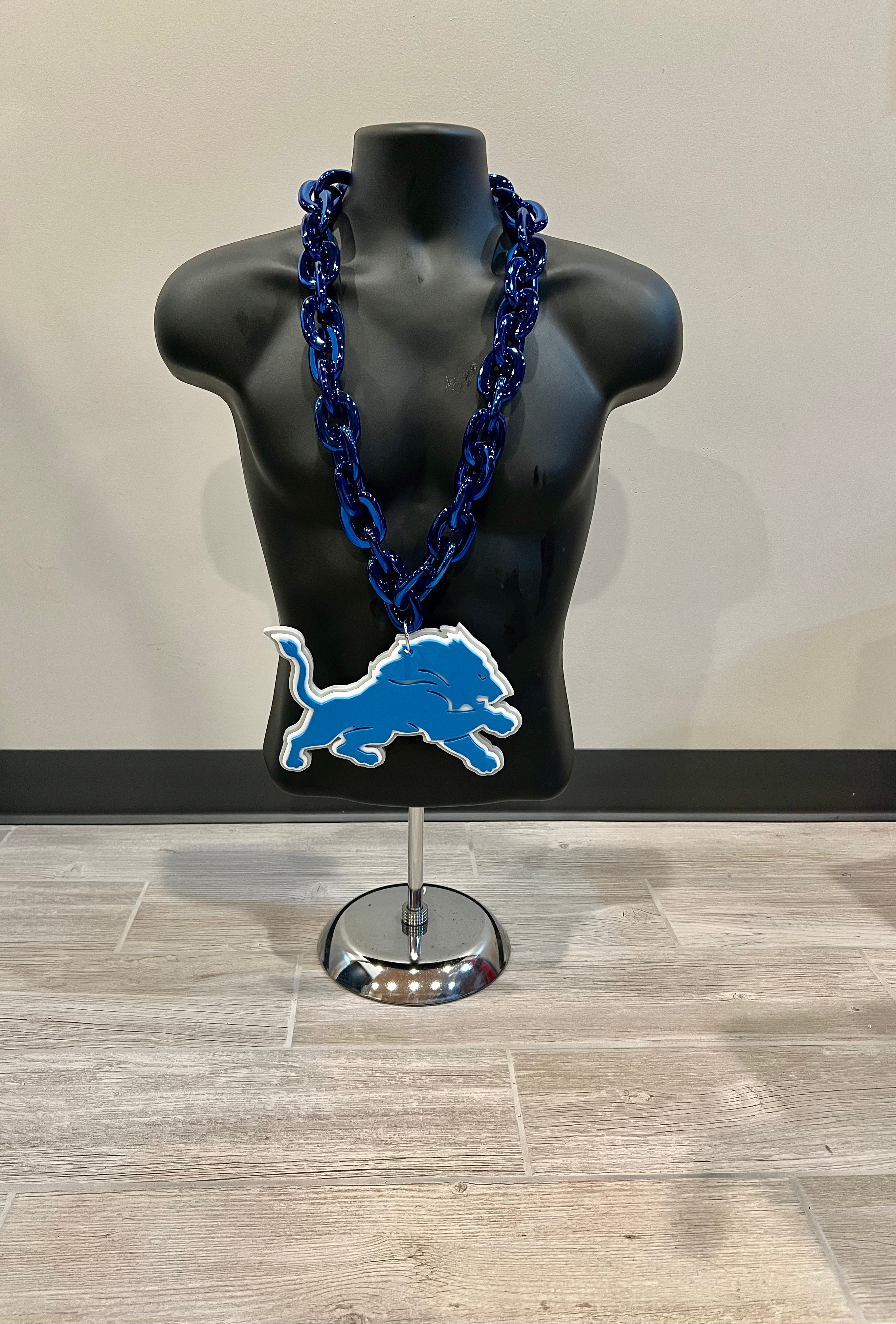 New NFL Detroit Lions Blue Fan Chain Necklace Foam