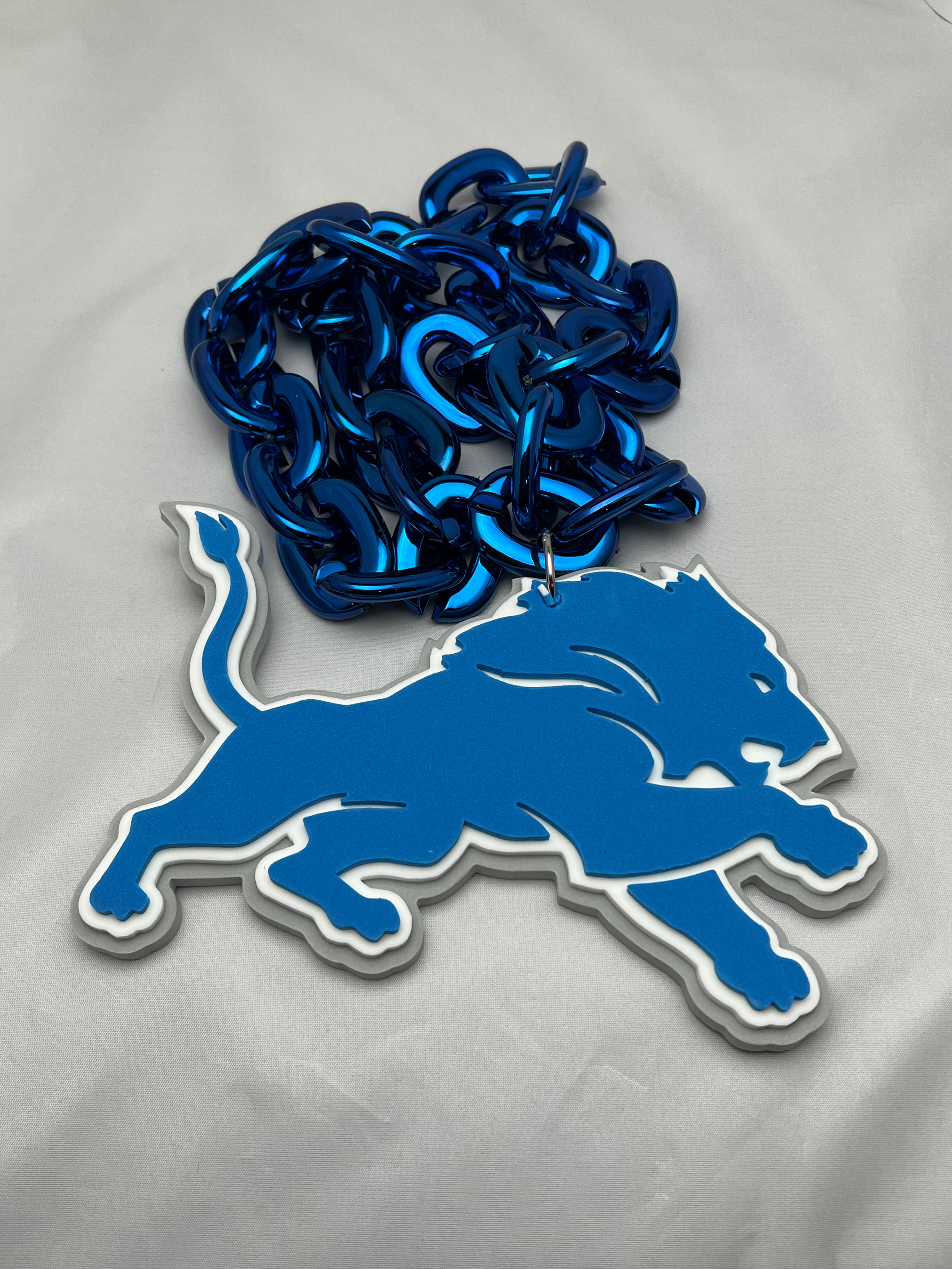 New NFL Detroit Lions Blue Fan Chain Necklace Foam