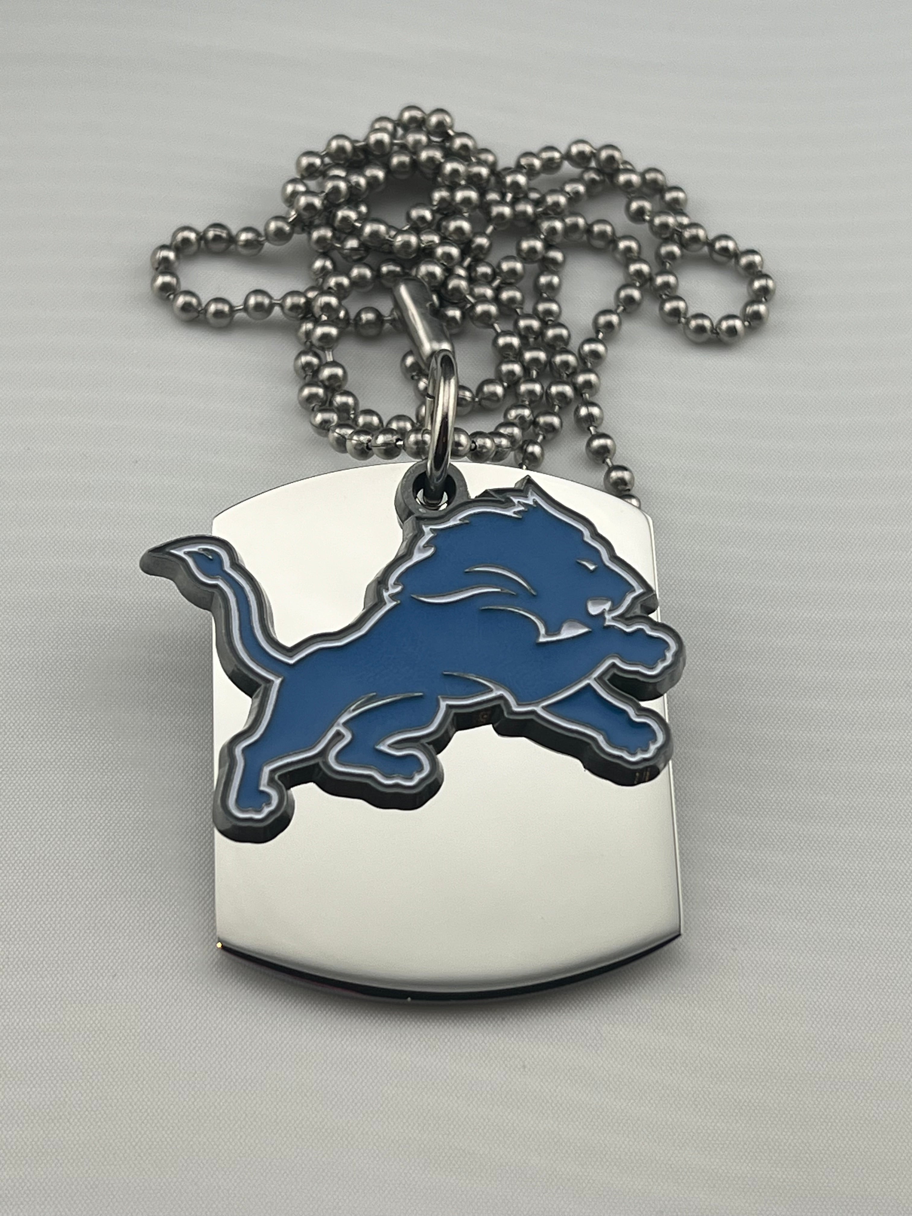 NFL DETROIT LIONS SHAPE X LARGE PENDANT DANGLER ON THICK STAINLESS STEEL DOG TAG