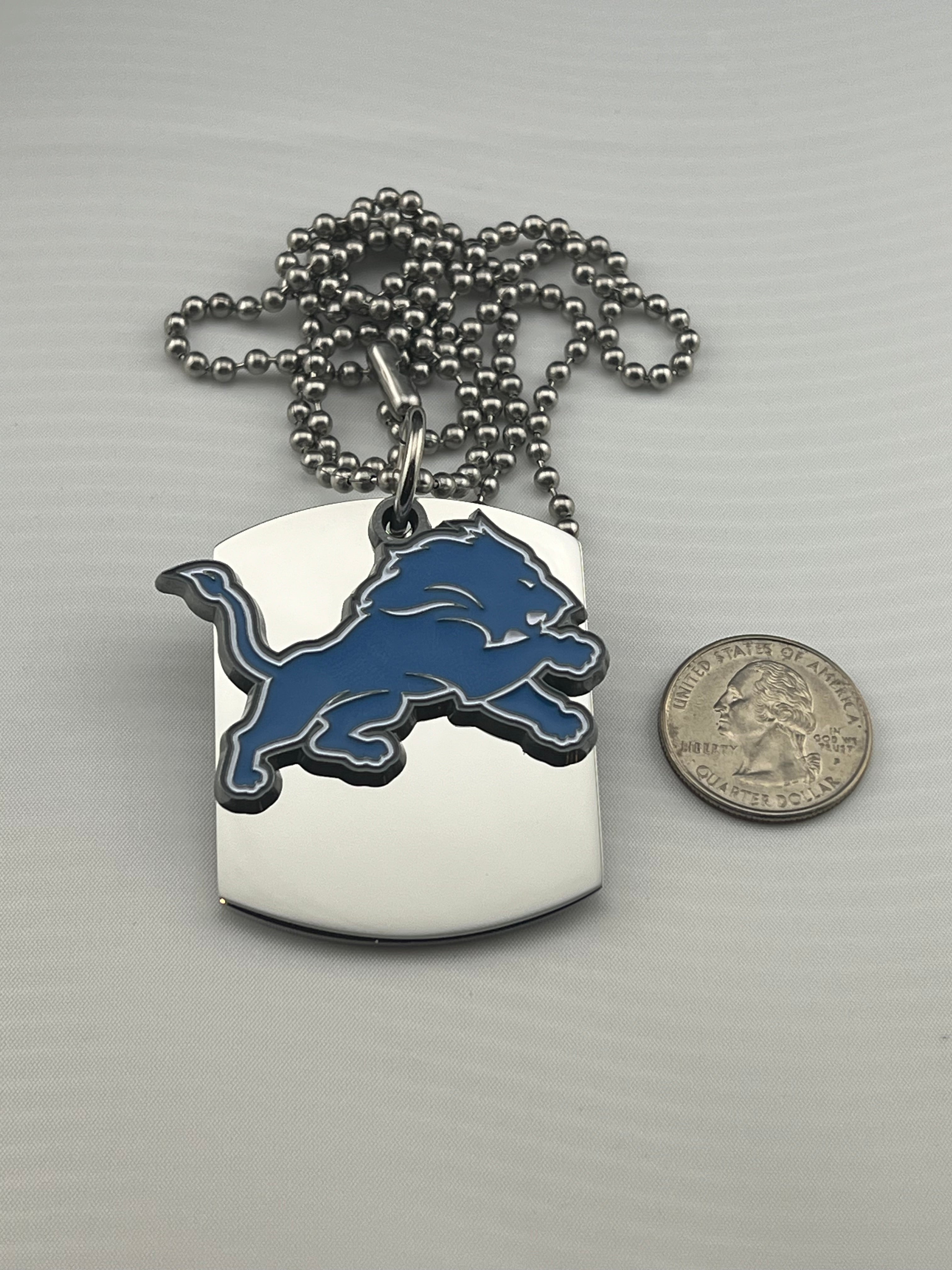 NFL DETROIT LIONS SHAPE X LARGE PENDANT DANGLER ON THICK STAINLESS STEEL DOG TAG