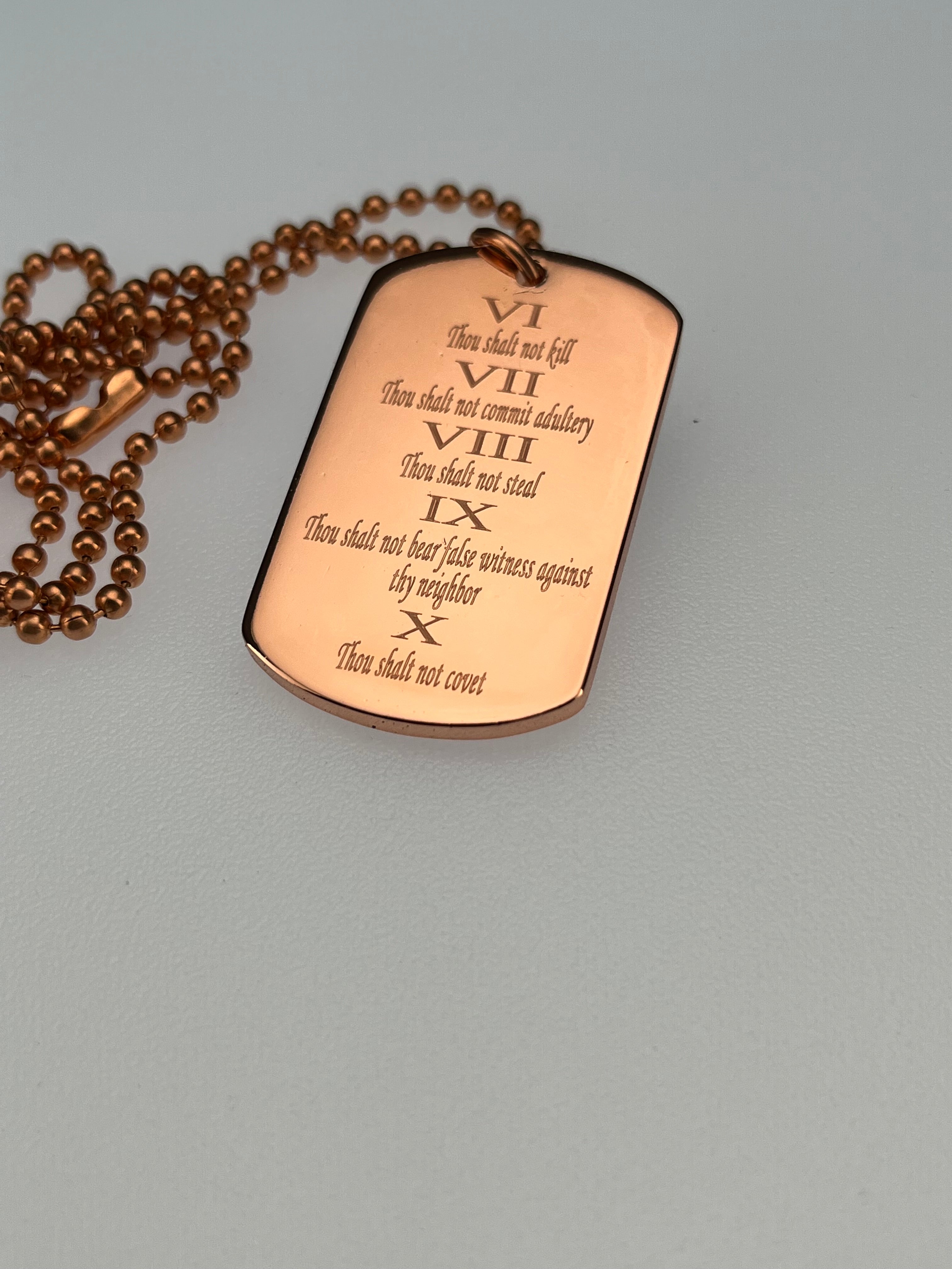 10 COMMANDMENTS SOLID THICK COPPER BALL CHAIN PRAYER NECKLACE