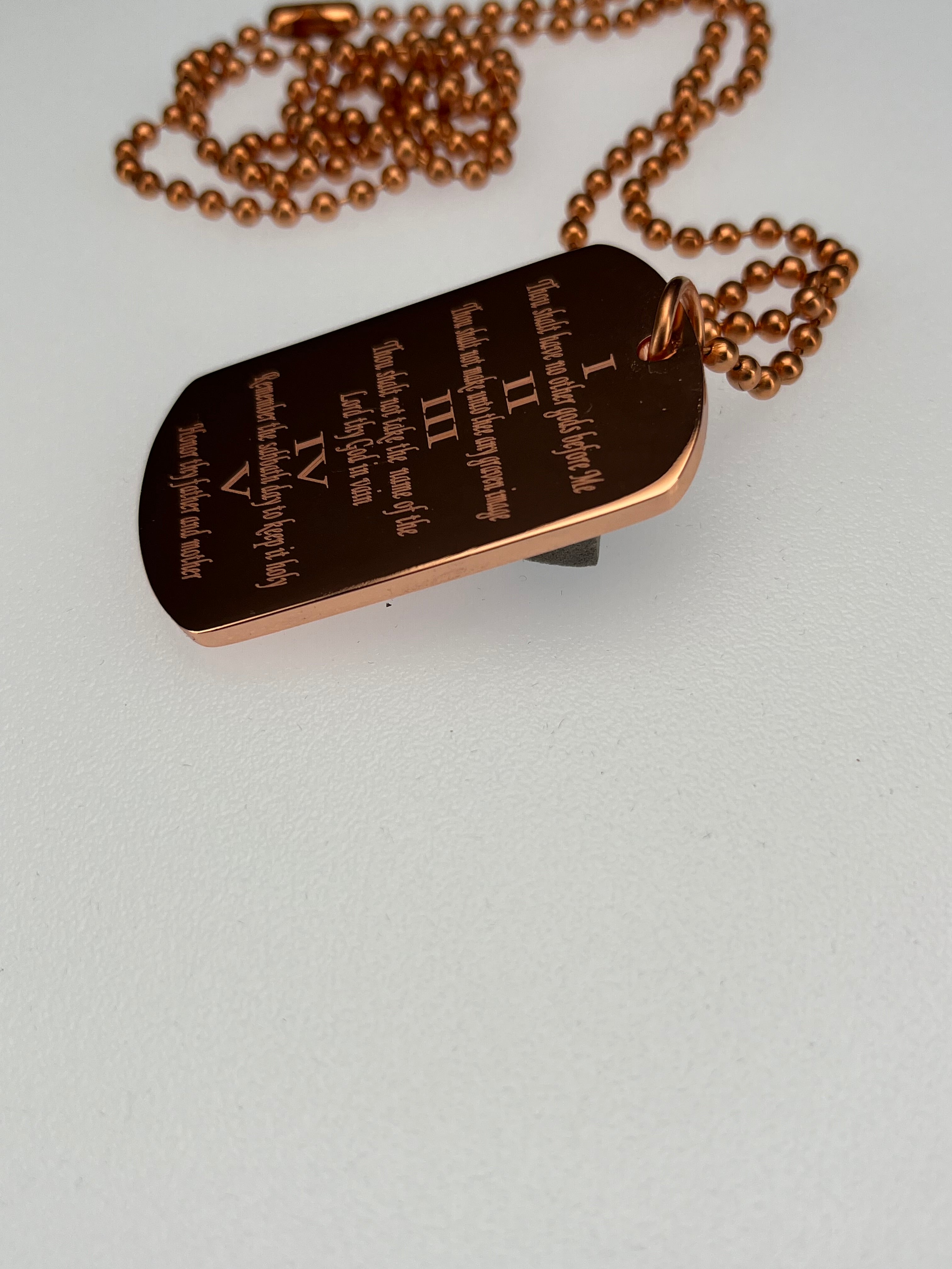 10 COMMANDMENTS SOLID THICK COPPER BALL CHAIN PRAYER NECKLACE