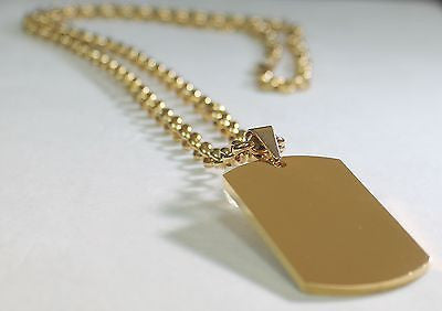 GOLD IPG PLATED PENDANT  DOG TAG SOLID  STAINLESS STEEL NECKLACE - Samstagsandmore