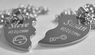 SOLID STAINLESS STEEL LOCK AND KEY SPLIT HEART NECKLACES LOVE FREE ENGRAVING - Samstagsandmore