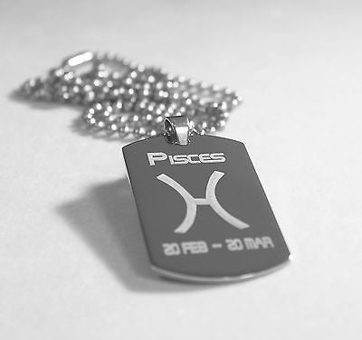 PISCES SOLID STAINLESS STEEL ZODIAC SIGN TRAITS DOG TAG NECKLACE PENDANT - Samstagsandmore
