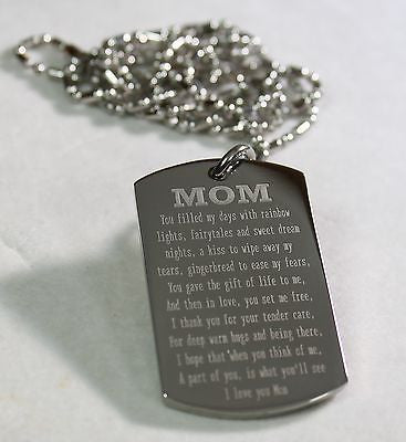 SOLID STAINLESS STEEL MOM/MUM MOTHER MESSAGE SPECIAL NECKLACE POEM DOG TAG - Samstagsandmore