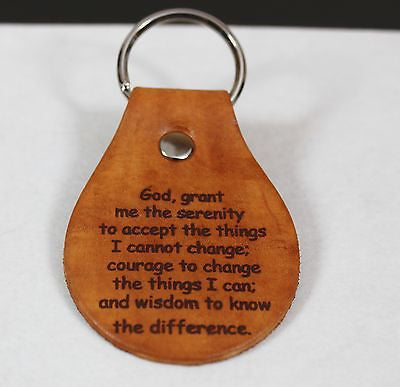 SERENITY PRAYER LEATHER LASER ENGRAVED KEY CHAIN MADE IN THE USA 2X ENGRAVING - Samstagsandmore