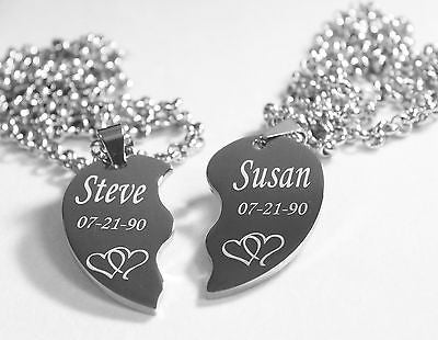 SOLID STAINLESS STEEL HEARTS SPLIT HEART NECKLACES LOVE FREE ENGRAVING - Samstagsandmore