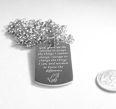 SERENITY PRAYER CROSS SOLID THICK STAINLESS STEEL HIGH SHINE DOG TAG NECKLACE - Samstagsandmore