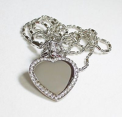 STAINLESS STEEL CZ BLING HEART AND BALE CUSTOM DOG TAG NECKLACE - Samstagsandmore