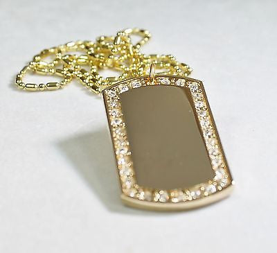 GOLD TONE PLATED FRAME CZ BLING,CUSTOM DOG TAG NECKLACE - Samstagsandmore