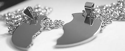 SOLID STAINLESS STEEL SPLIT HEART DOG TAGS BLANK NECKLACES FREE ENGRAVING - Samstagsandmore