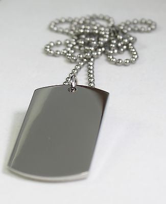 SOLID STAINLESS STEEL HEAVY DUTY POLISHED DOG TAG NECKLACE PENDANT FREE ENGRAVE - Samstagsandmore