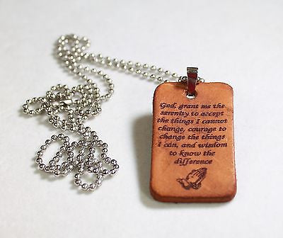 SERENITY PRAYER LEATHER DOG TAG PENDANT NECKLACE - Samstagsandmore