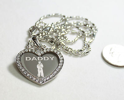 CZ BLING HEART MILITARY SON DAD MOM SISTER DAUGHTER BROTHER NECKLACE MARINER SAILOR MIDSHIPMEN NAVY - Samstagsandmore
