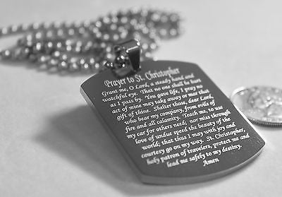 ST. CHRISTOPHER TRAVELERS PRAYER STAINLESS STEEL NECKLACE TAG THICK HEAVY - Samstagsandmore