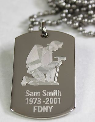 PERSONALIZED FIREFIGHTER DOG TAG NECKLACE STAINLESS STEEL FREE ENGRAVING - Samstagsandmore