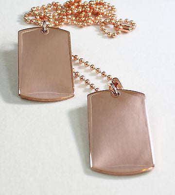 SOLID PURE COPPER MILITARY STYLE (2) DOG TAG PENDANT NECKLACE FREE ENGRAVE - Samstagsandmore