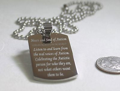 Autism awareness ribbon solid thick stainless steel dog tag necklace - Samstagsandmore