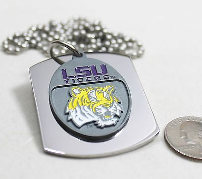 LSU X LARGE DOG TAG STAINLESS STEEL NECKLACE LOGO FREE ENGRAVE - Samstagsandmore