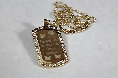 GOLD PLATED NECKLACE PENDANT DOG TAG CZ CUSTOM YOUR MESSAGE - Samstagsandmore