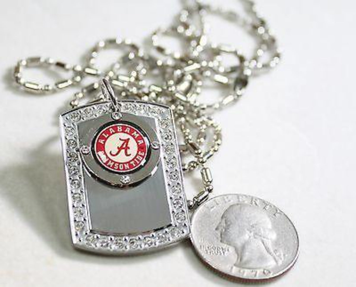 ALABAMA CRIMSON TIDE BLING NECKLACE PENDANT CZ STAINLESS DOG TAG - Samstagsandmore