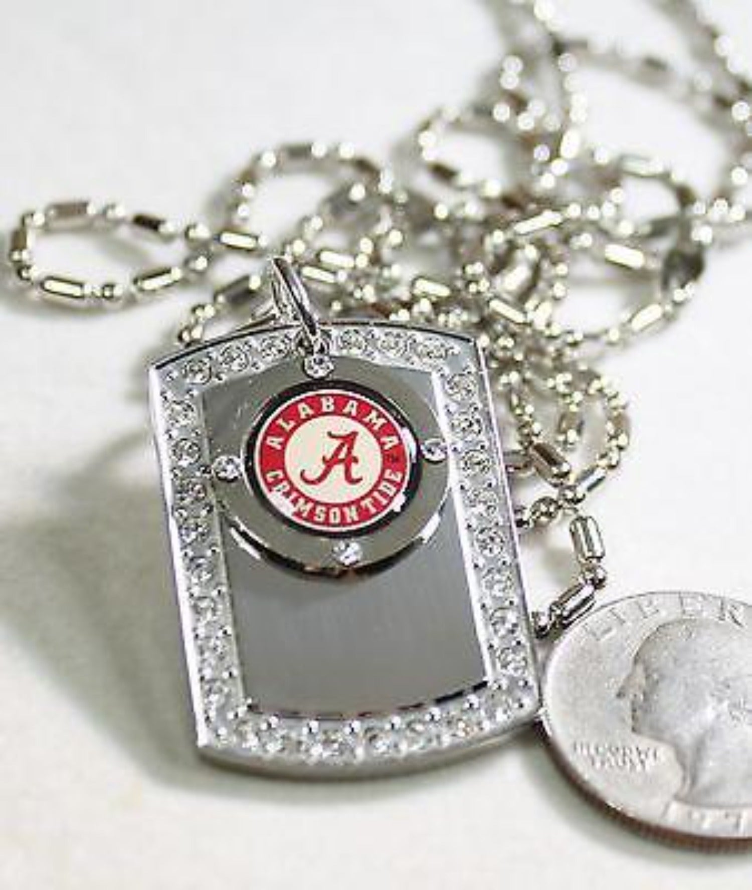 ALABAMA CRIMSON TIDE BLING NECKLACE PENDANT CZ STAINLESS DOG TAG - Samstagsandmore