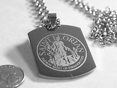 SAINT FLORIAN IMAGE FIREMAN SOLID STAINLESS STEEL ENGRAVE NAME DOG TAG NECKLACE - Samstagsandmore