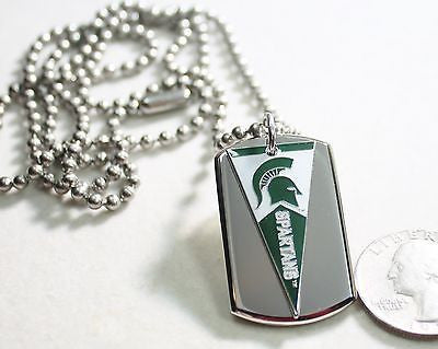 MICHIGAN STATE SPARTANS PENNANT STAINLESS STEEL DOG TAG NECKLACE 3D BALL CHAIN - Samstagsandmore