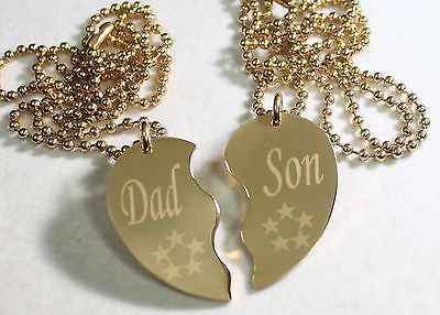 GOLD TONE IPG PERSONALIZED SPLIT HEART DAD SON NECKLACE SET STAINLESS STEEL - Samstagsandmore