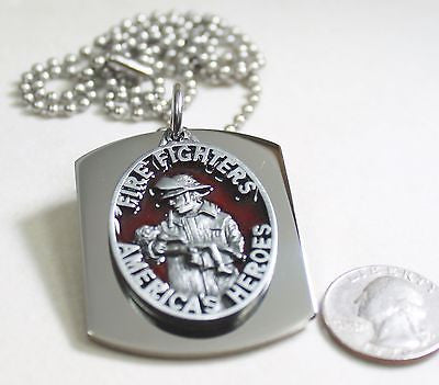 FIRE FIGHTER  PENDANT X LARGE  DOG TAG STAINLESS STEEL NECKLACE LOGO - Samstagsandmore