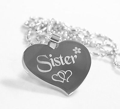 SISTER HEART STAINLESS STEEL PENDANT DOG TAG NECKLACE FREE ENGRAVING - Samstagsandmore