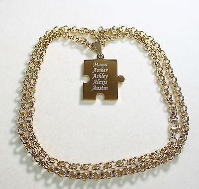 FAMILY PUZZLE PIECE,NAMES, IPG GOLD SOLID STAINLESS STEEL ROLO CHAIN NECKLACE - Samstagsandmore