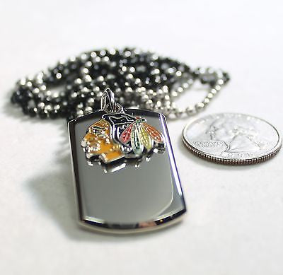 STAINLESS STEEL NHL CHICAGO BLACKHAWKS NECKLACE DOGTAG PENDANT ENGRAVE - Samstagsandmore