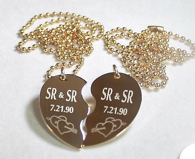 GOLD TONE IPG PERSONALIZED SPLIT HEART ARROW NECKLACE SET STAINLESS STEEL - Samstagsandmore
