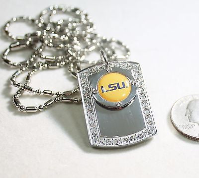 LSU LOUISIANA STATE BLING  NECKLACE PENDANT CZ STAINLESS DOG TAG - Samstagsandmore