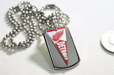 DETROIT RED WINGS NHL PENNANT STAINLESS STEEL DOG TAG NECKLACE 3D BALL CHAIN - Samstagsandmore