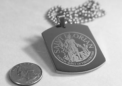 X LARGE SAINT FLORIAN IMAGE FIREMAN MEMORIAL STAINLESS STEEL DOG TAG NECKLACE - Samstagsandmore