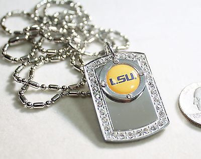 LSU LOUISIANA STATE BLING  NECKLACE PENDANT CZ STAINLESS DOG TAG - Samstagsandmore